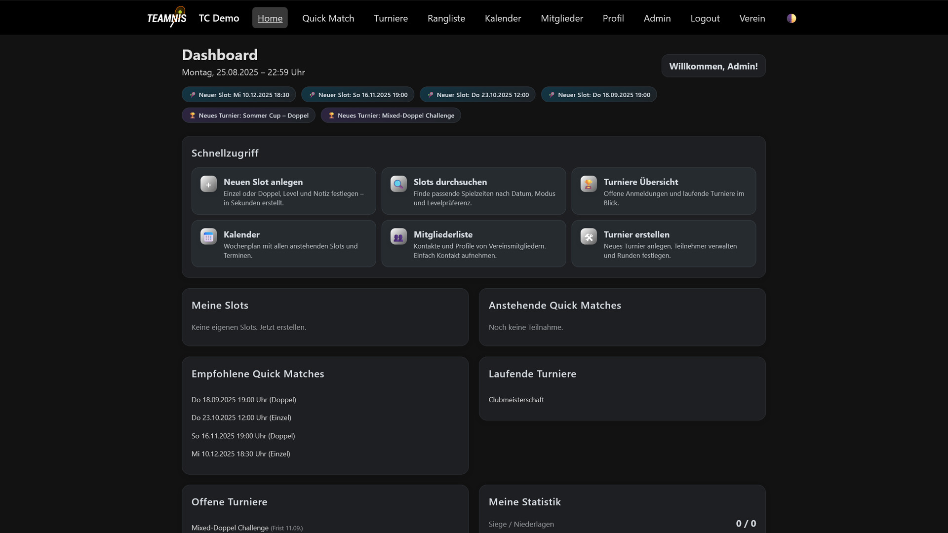 Dashboard – Dark Ansicht